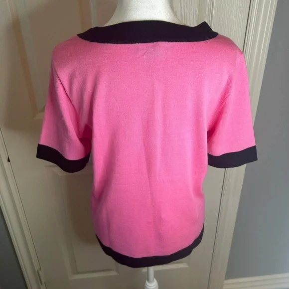 💗Lauren Ralph Lauren Vintage Hot Pink and Black Short Sleeved Sweater Size M💖 - Picture 3 of 8